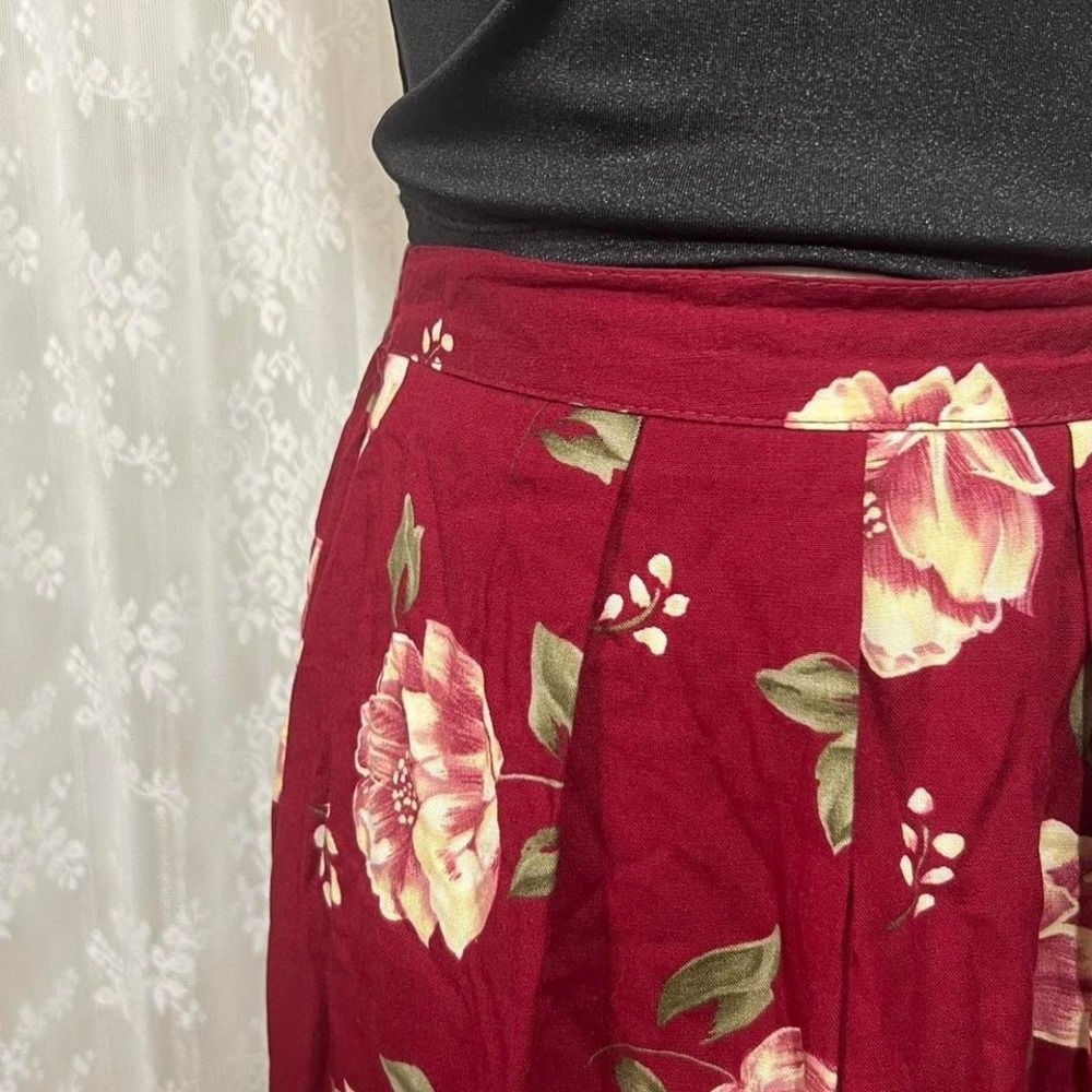 Vtg 80s Alfred Dunner Red Floral‎ Midi Skirt Womens Small Pleated Boho Cottage - Picture 2 of 7